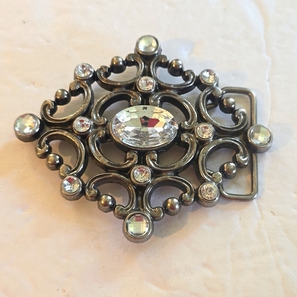 Vintage Chrome Rhinestone Western Belt Buckle Bling Sparkle COWGIRL Sz.Large - Picture 1 of 4